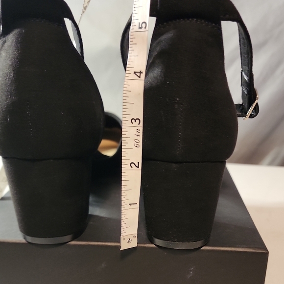 Black D'Orsay Suede Heels with Ankle Strap - Picture 6 of 8